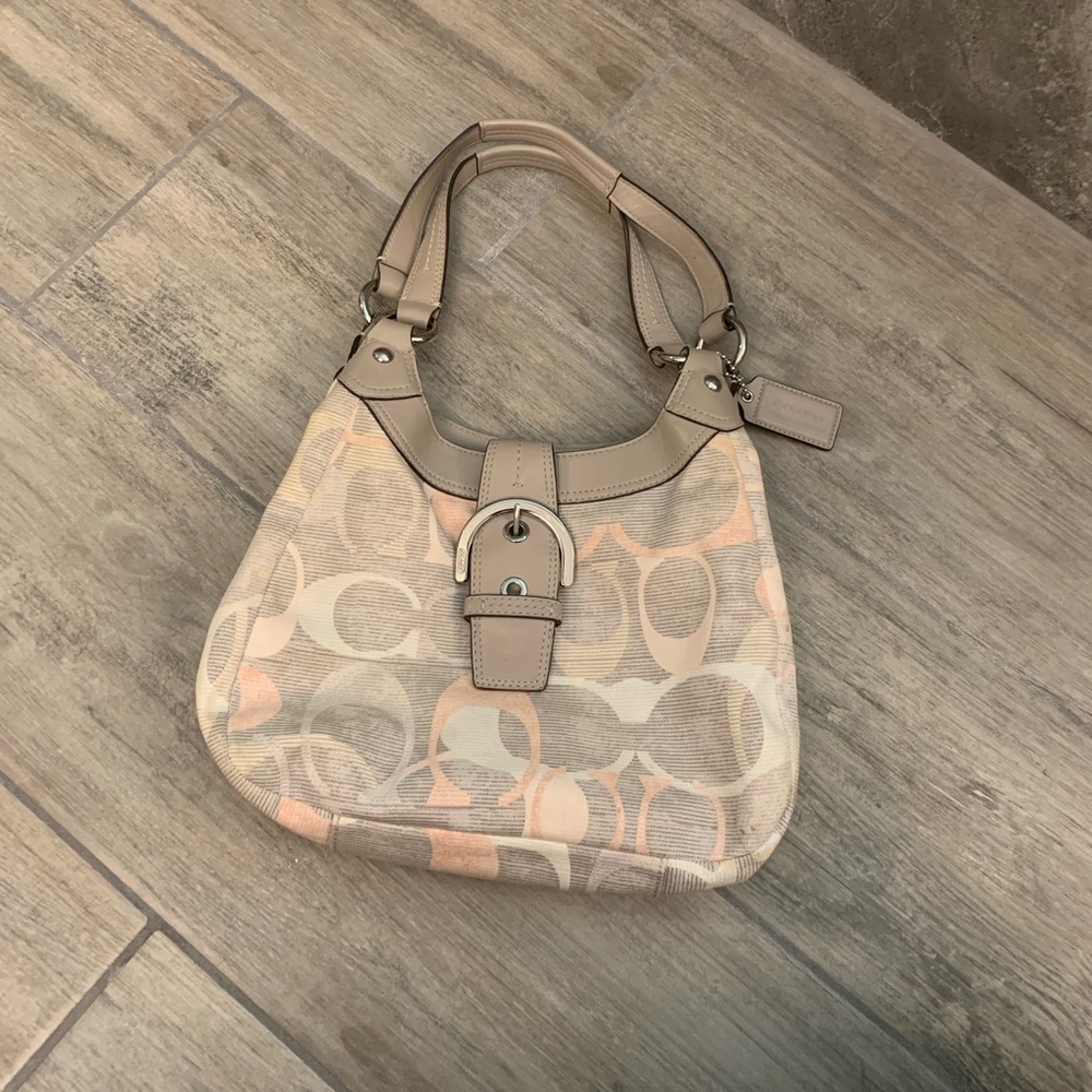 Gray and pink canvas coach hobo purse. EUC